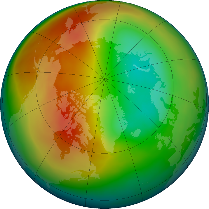 Arctic ozone map for February 2016